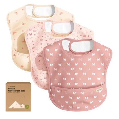 KeaBabies Presto Waterproof Baby Bibs, 3-Pack, Butterflies