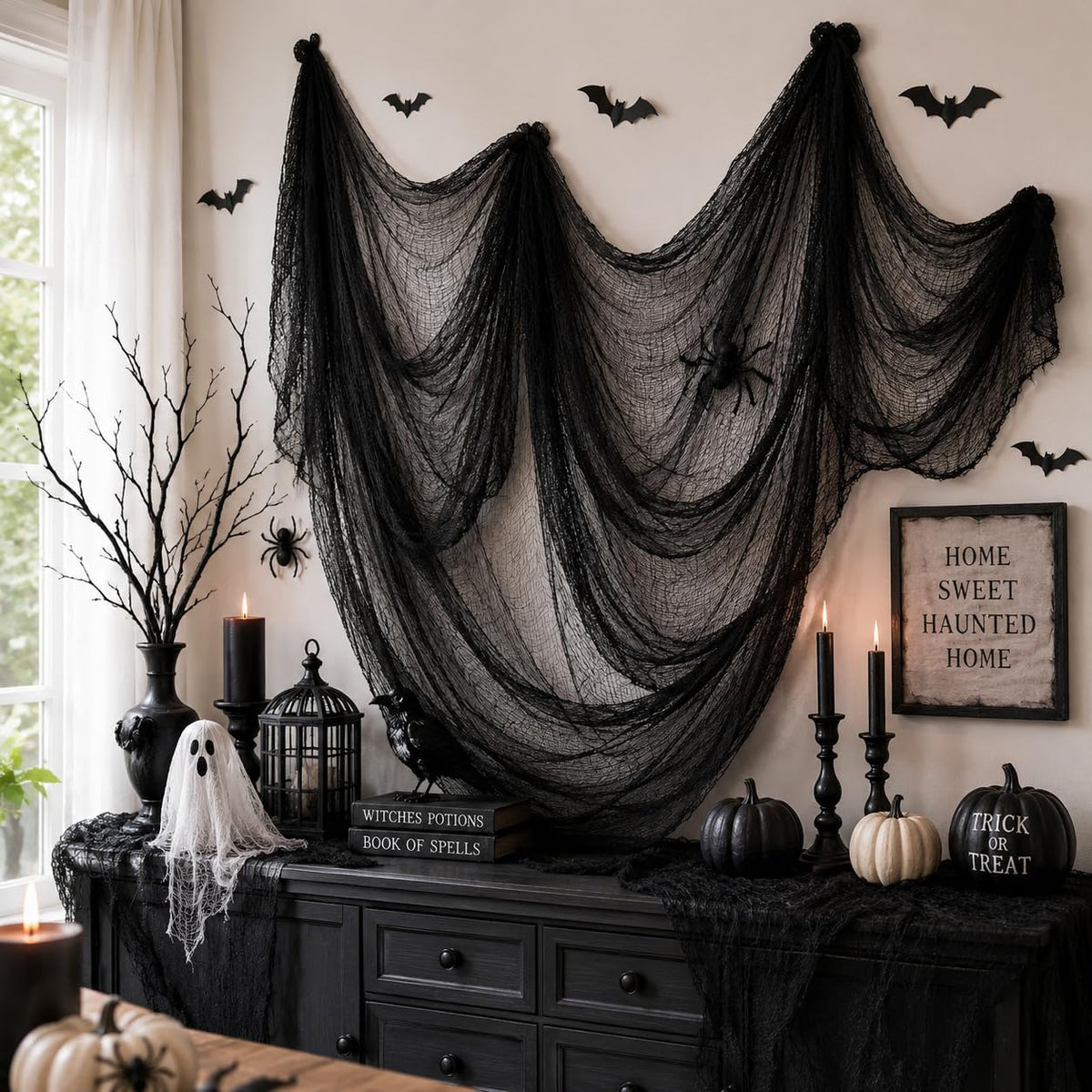 Qtisky Black Halloween Gauze Cloth Decorations, 5 Pieces - view 6