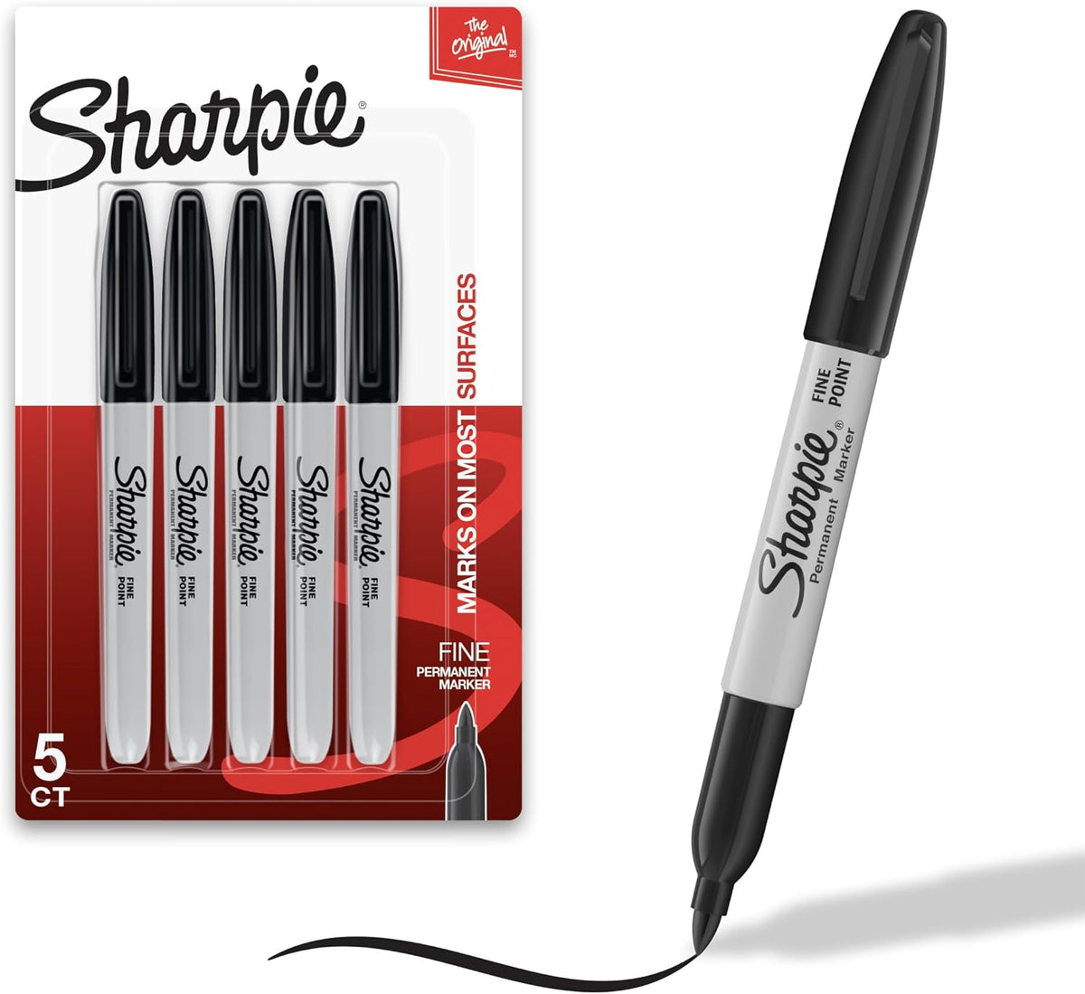 Sharpie Permanent Markers, Fine Tip, Black, 5 Count — product view