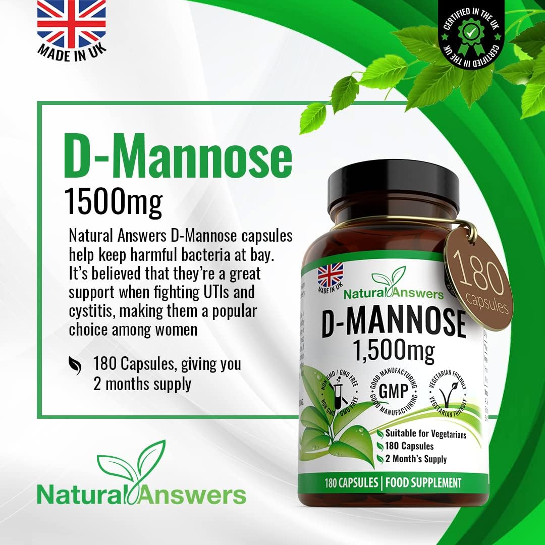 Natural Answers D-Mannose 1500 mg Vegetarian Capsules 180 Count — alternate product view
