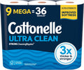 Cottonelle Ultra Clean Toilet Paper, 9 Mega Rolls