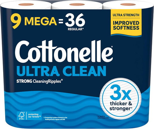 Cottonelle Ultra Clean Toilet Paper, 9 Mega Rolls