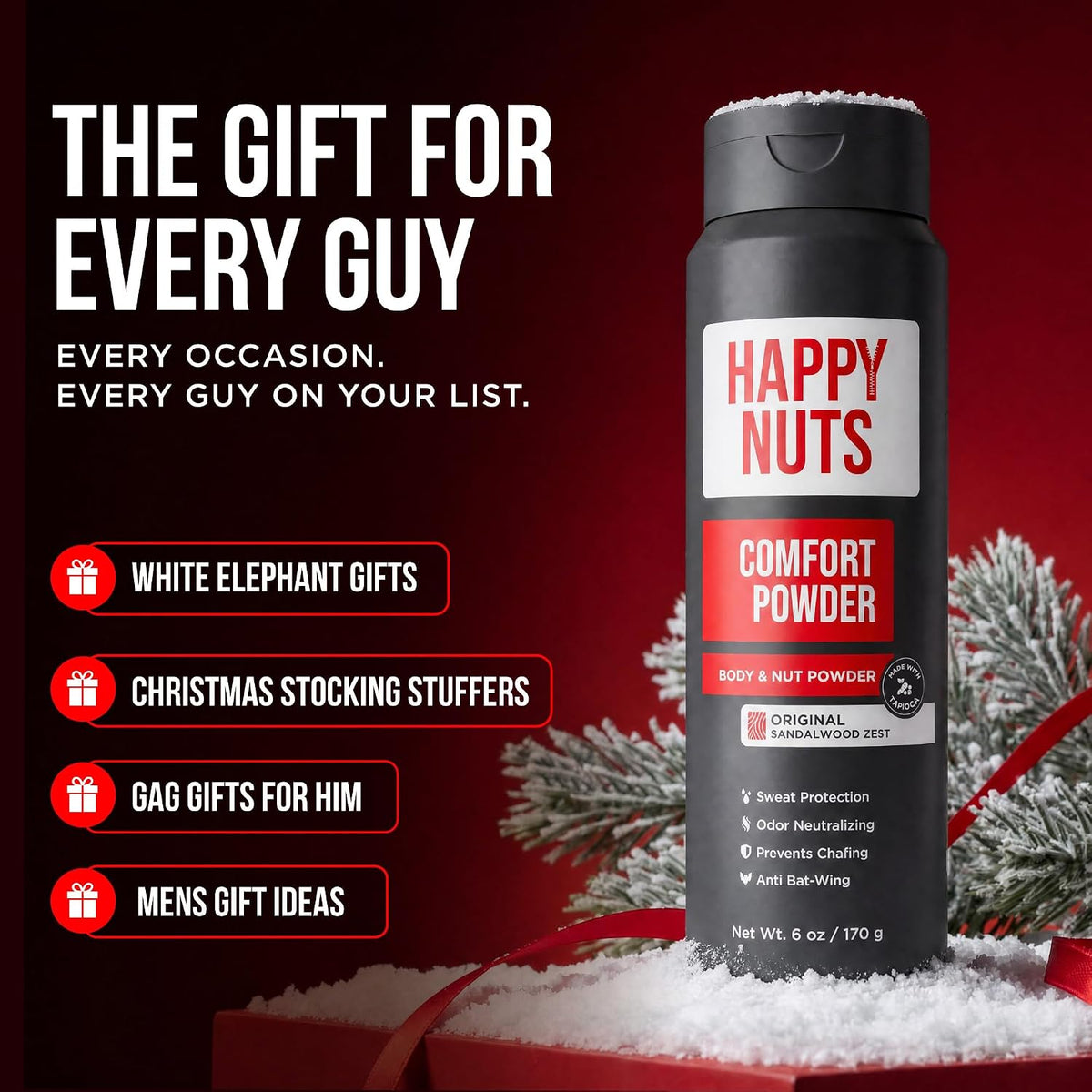 Happy Nuts Comfort Powder Deodorant for Men, Original Scent, 6 oz (168 g) - view 5