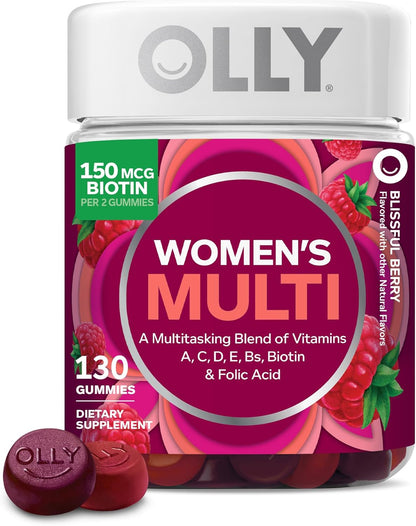 OLLY Women's Multivitamin Gummies with Biotin, Blissful Berry, 130 Count