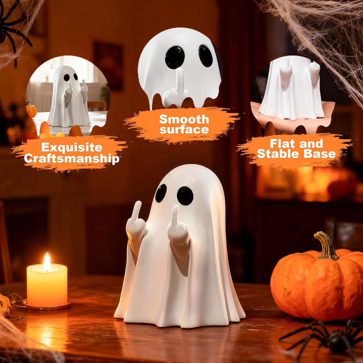Chgfs Halloween Ghost Figurine, White Ceramic Finger Ghost Ornament - view 3