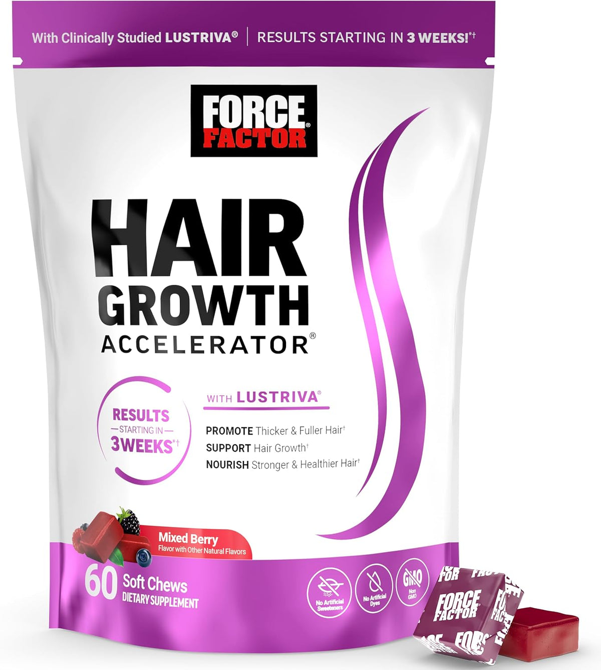 Force Factor Hair Growth Accelerator Soft Chews with Lustriva — product view