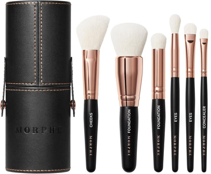 Morphe Rose Away Makeup Brush Set, 6 Piece with Travel Tubby