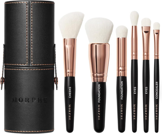 Morphe Rose Away Makeup Brush Set, 6 Piece with Travel Tubby