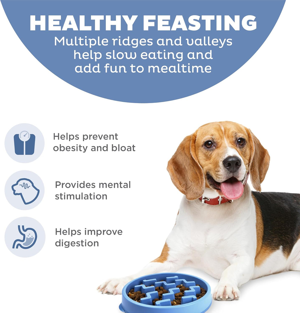 Outward Hound Fun Feeder Slo Bowl, Medium 2 Cup, Blue, Notch Pattern - view 2
