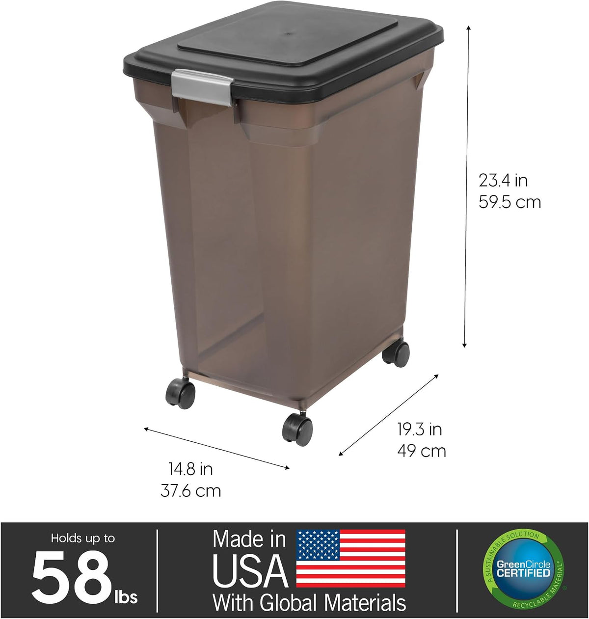 IRIS USA Airtight Pet Food Storage Container, 67 Qt, Smoke Black - view 3