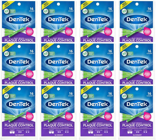 DenTek Easy Brush Interdental Cleaners Tight Fresh Mint, 16 Count, Pack of 12