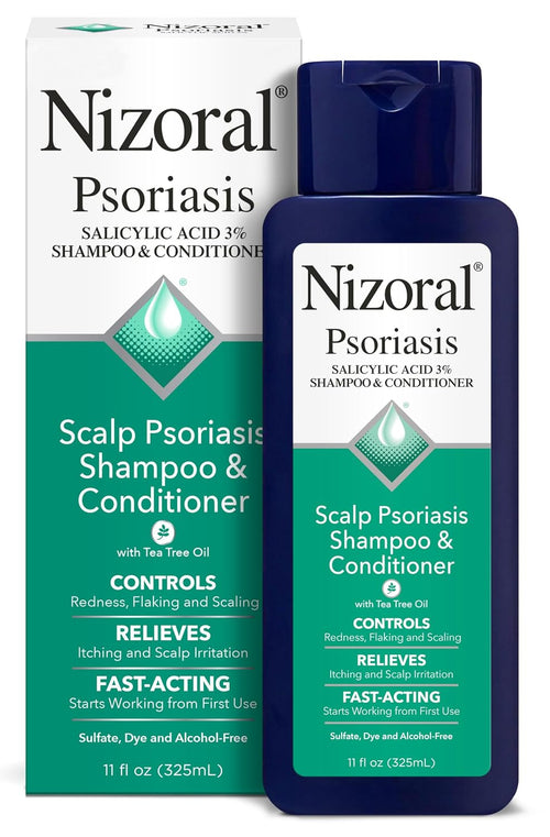 Nizoral Psoriasis Shampoo & Conditioner 3% Salicylic Acid 325 ml - Bottle and box side by side