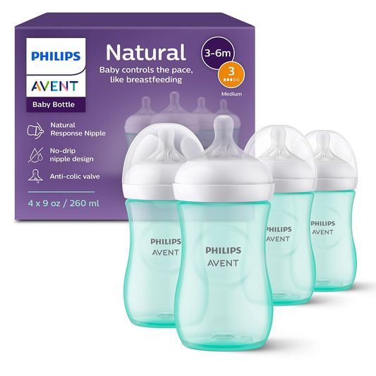 Philips Avent Natural Baby Bottles, Medium Flow, 9 oz (270 ml), 4-Pack