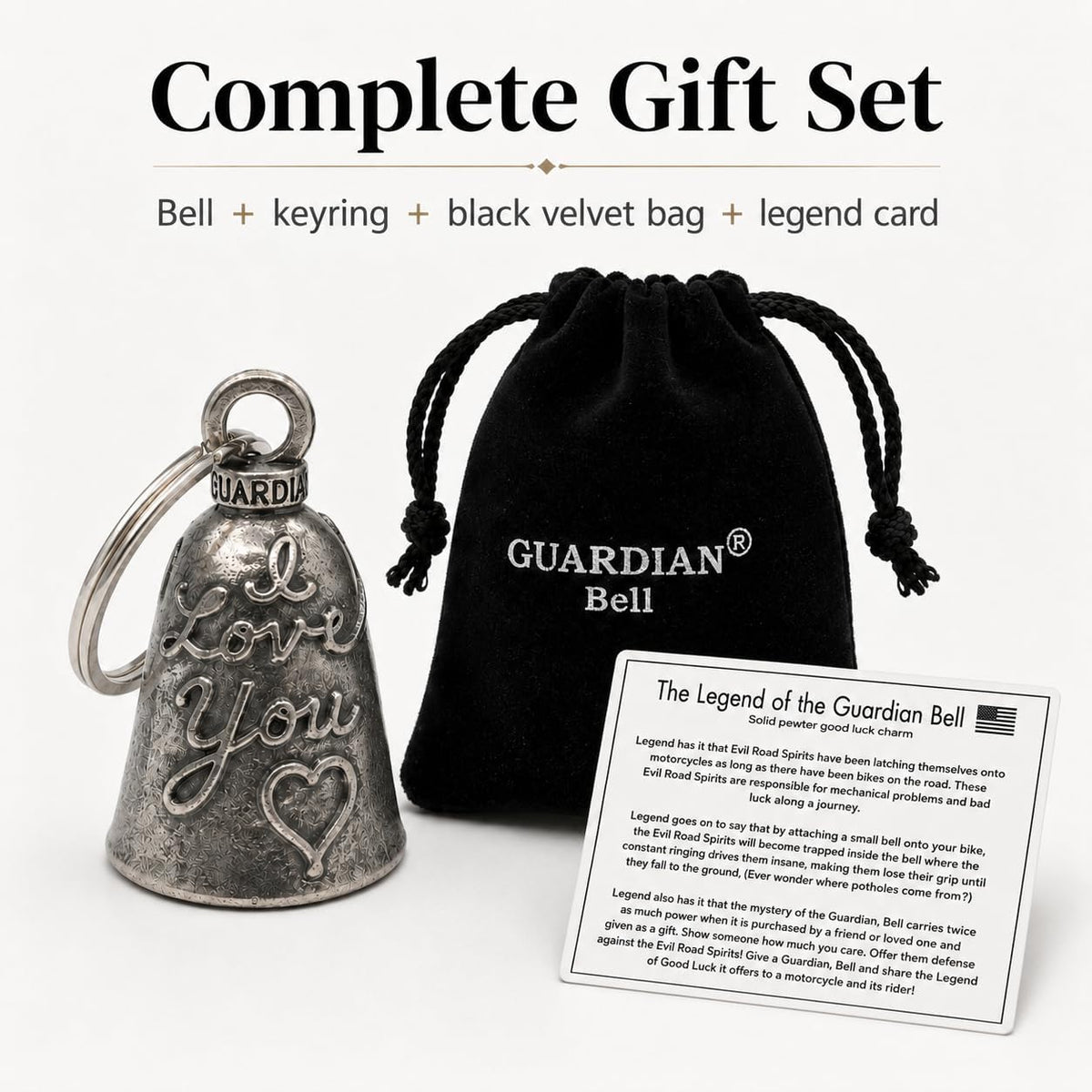 Guardian Bell Sentiment Good Luck Bell with Keyring and Black Velvet Bag - view 6