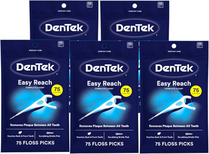 DenTek Complete Clean Easy Reach Angled Floss Picks, 75 Count, Pack of 5
