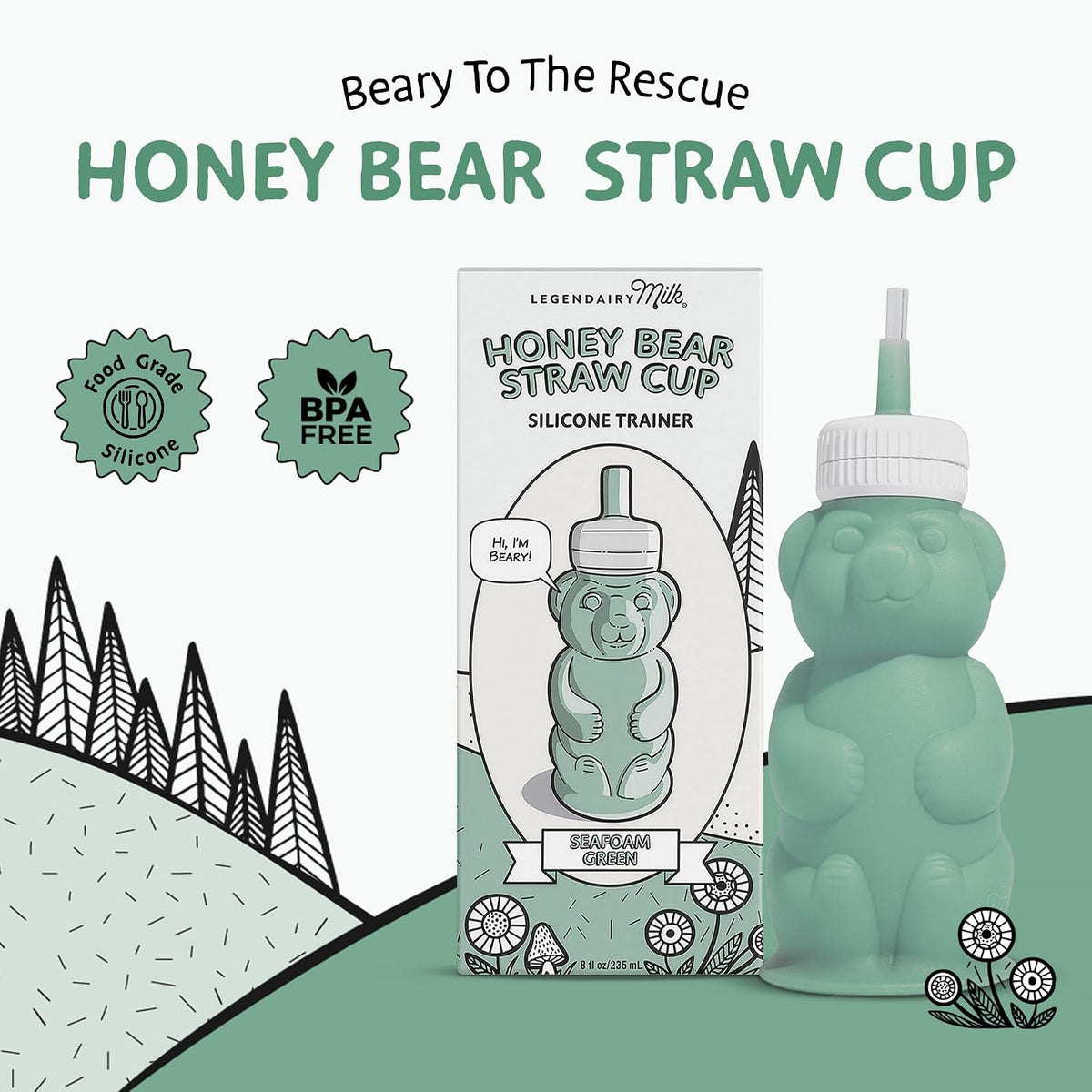 Legendairy Milk Honey Bear Silicone Straw Sippy Cup, Green, 8 oz (240 ml) - view 2