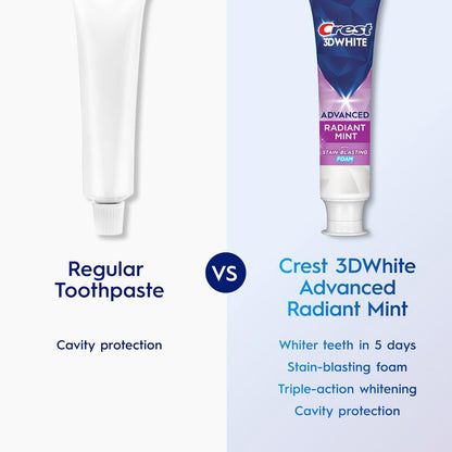 Crest 3D White Advanced Whitening Toothpaste, Radiant Mint, 3.3 oz, Pack of 2 - view 4