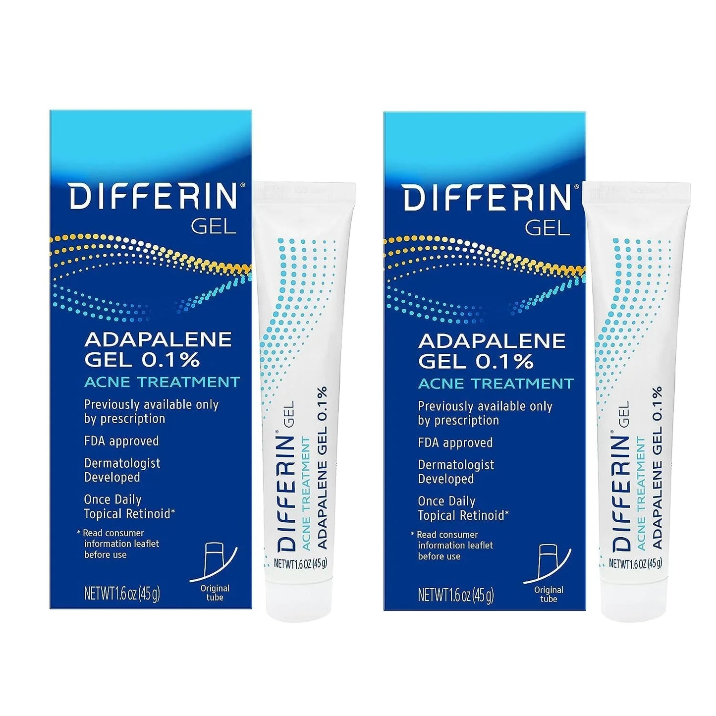 Differin Adapalene Gel 0.1%, Once-Daily Topical Retinoid Acne Treatment 45g (Pack of 2) - USA in UK