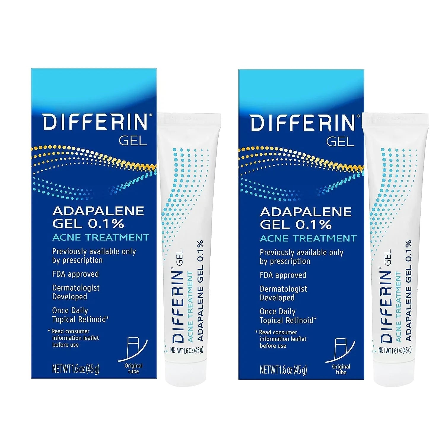 Differin Adapalene Gel 0.1%, Once-Daily Topical Retinoid Acne Treatment 45g (Pack of 2) - USA in UK