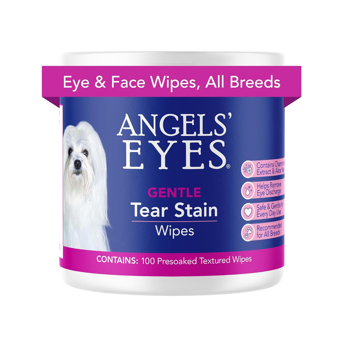 Angels' Eyes Gentle Tear Stain Wipes for Dogs and Cats, 100 Count