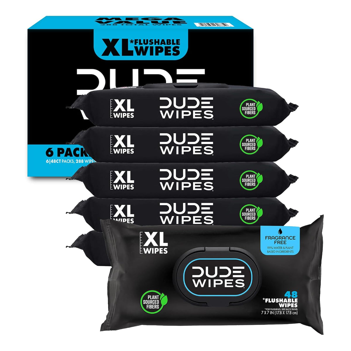DUDE Wipes Unscented Flushable Wet Wipes, Sensitive Skin, 288 Count