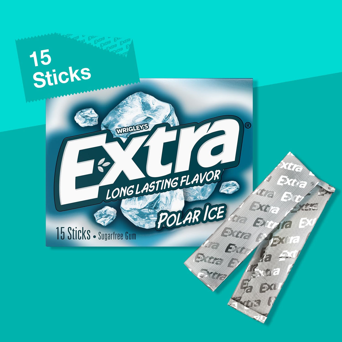 Wrigley's Extra Polar Ice Sugar-Free Chewing Gum, 15 Sticks, 10 Pack - view 4