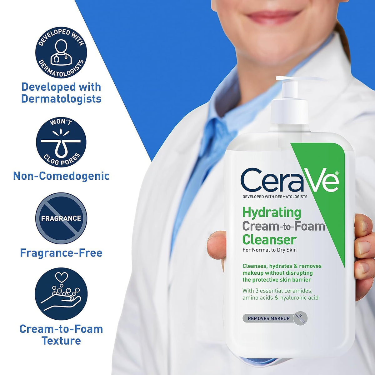 CeraVe Hydrating Cream-to-Foam Cleanser, Fragrance Free - view 4