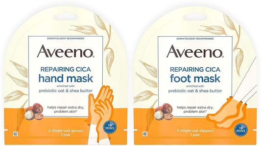 Aveeno Repairing CICA Foot Mask & Hand Mask with Prebiotic Oat & Shea Butter