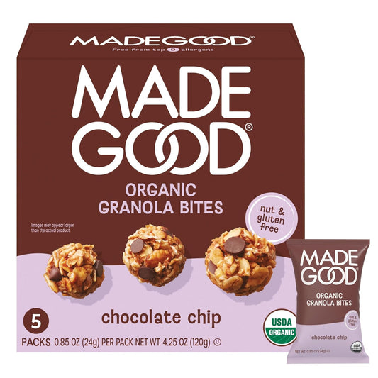 MadeGood Organic Chocolate Chip Granola Bites, 5 Packs of 0.85 oz
