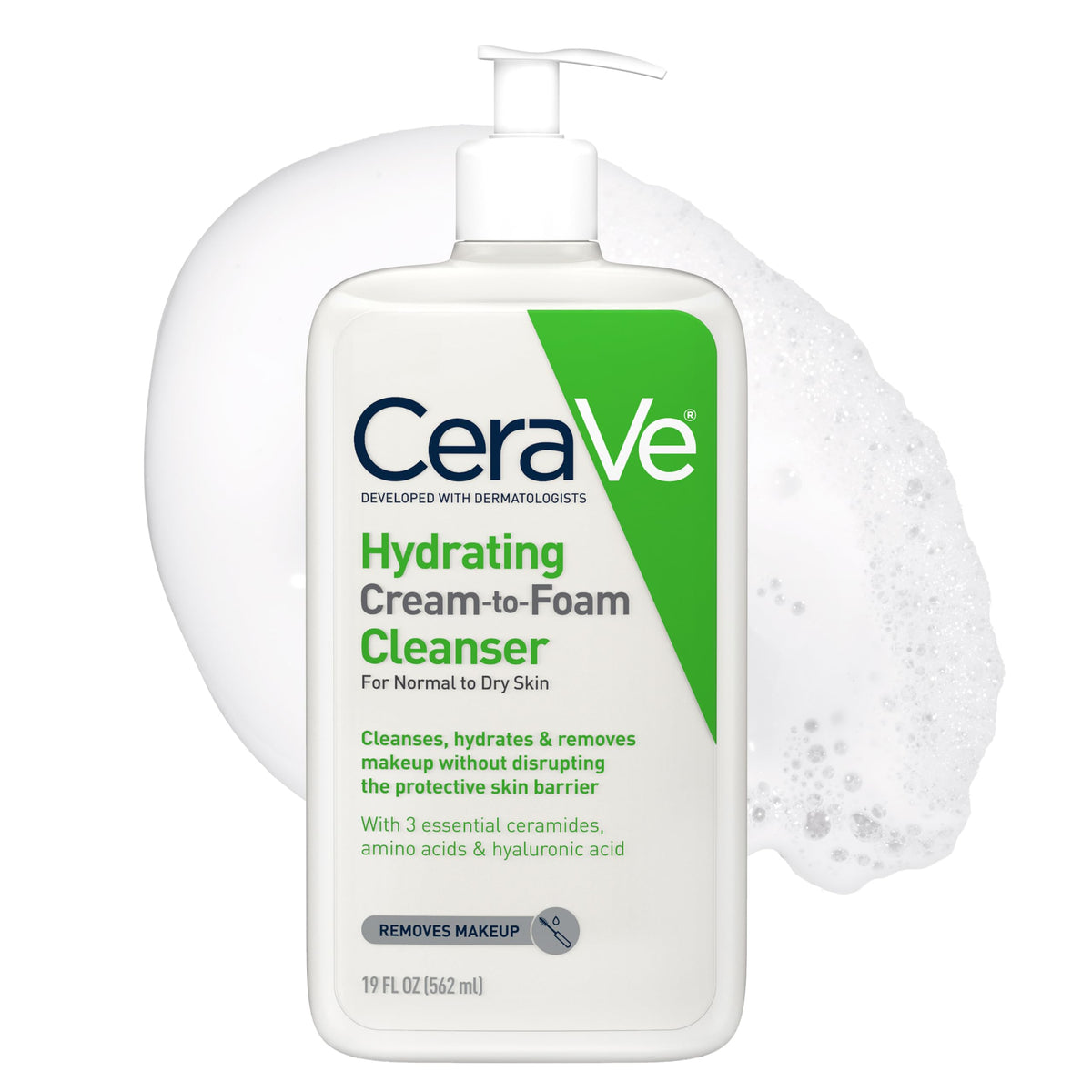 CeraVe Hydrating Cream-to-Foam Cleanser 539 g (19 oz) — product view