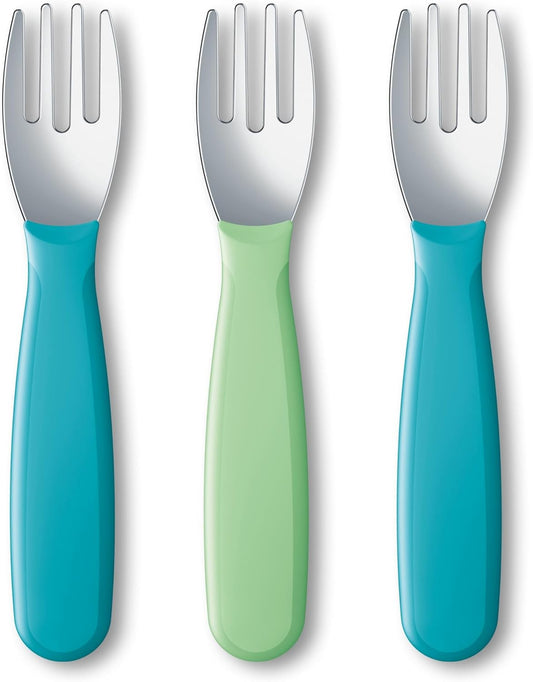 NUK Kiddy Cutlery Forks, Pack of 3, Blue and Green