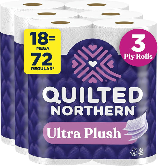 Quilted Northern Ultra Plush Toilet Paper, 18 Mega Rolls, 3-Ply