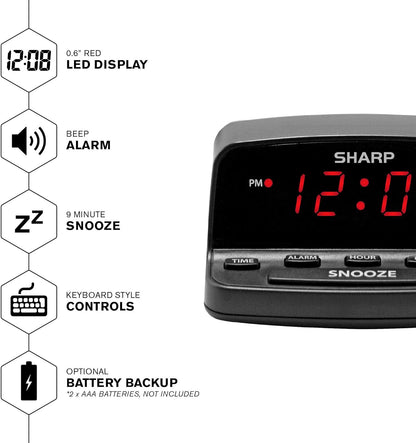 Sharp Digital Alarm Clock with Large Snooze, Red LED - view 3