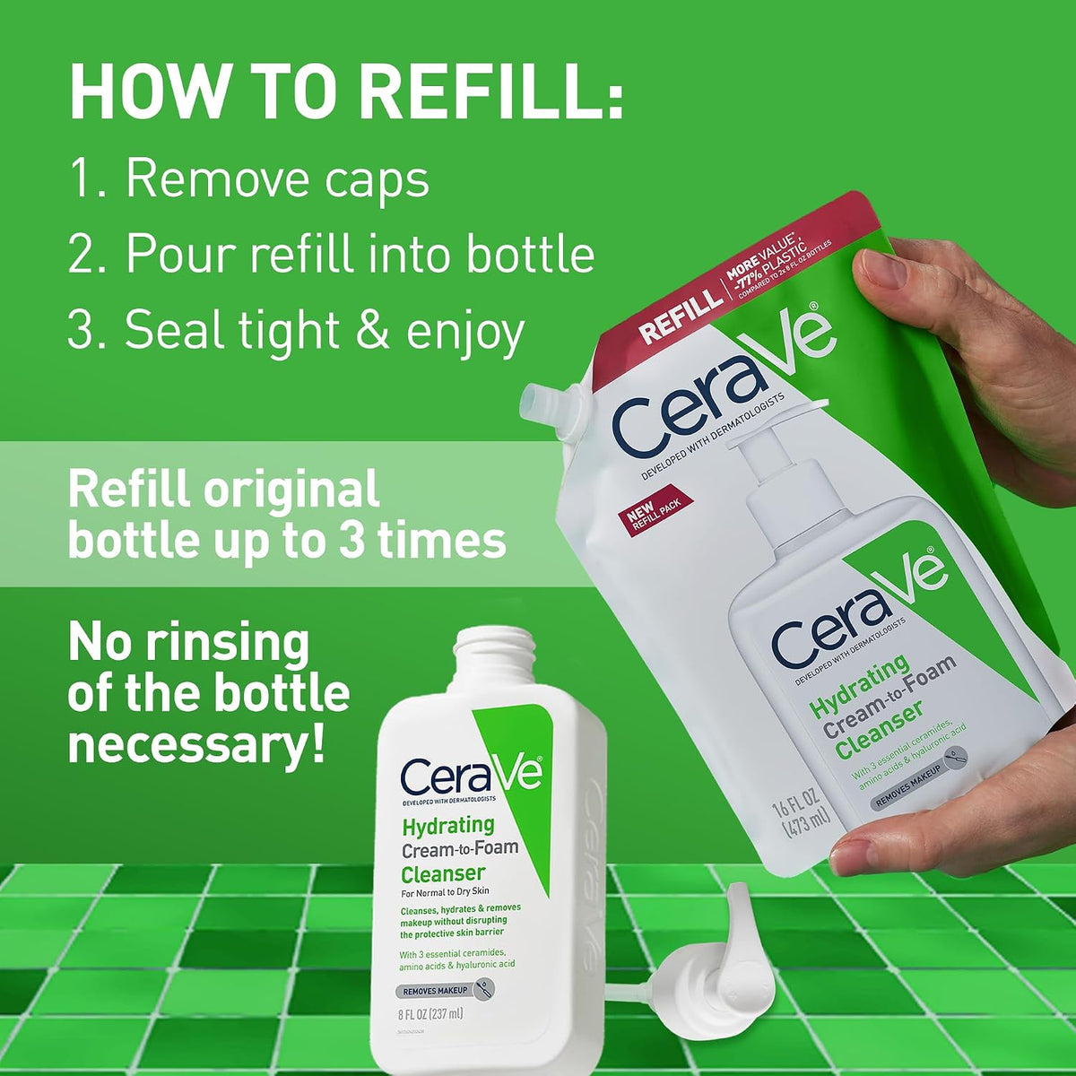 CeraVe Hydrating Cream-to-Foam Cleanser Refill 473 ml (16 fl oz) - view 3
