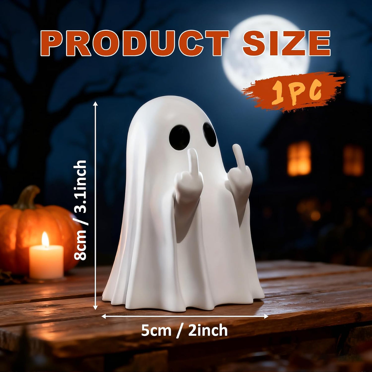 Chgfs Halloween Ghost Figurine, White Ceramic Finger Ghost Ornament - view 2