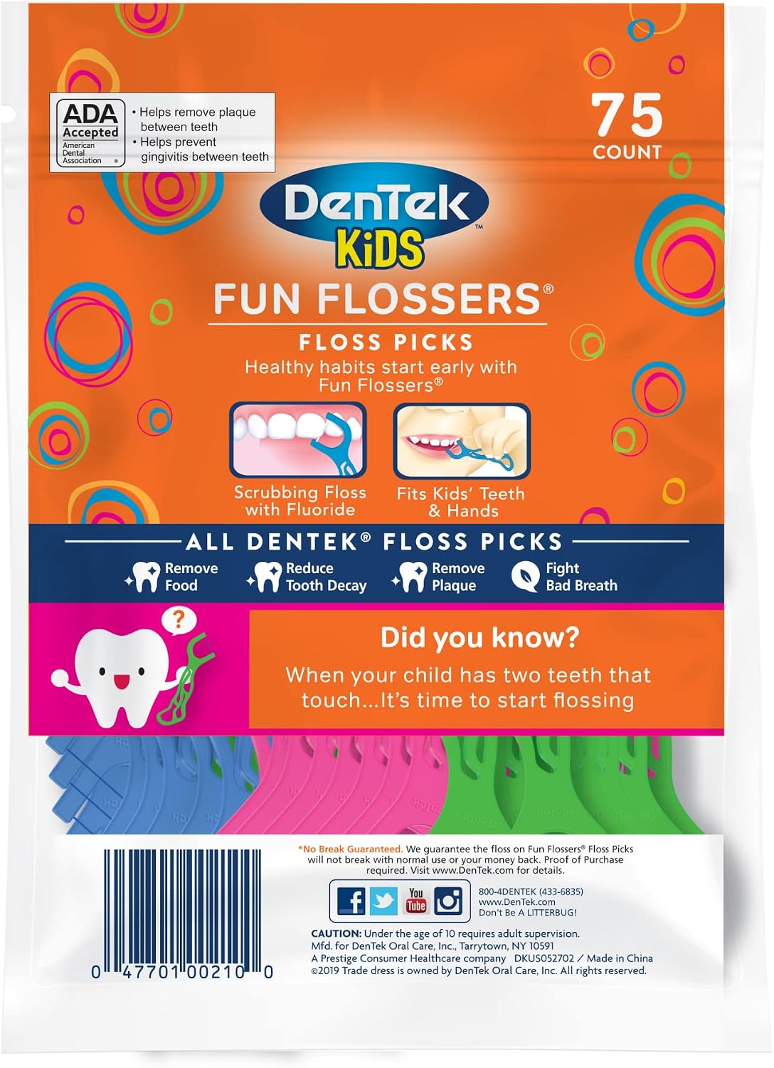 DenTek Kids Flossers Wild Fruit, 75 Count, Pack of 3 - view 2