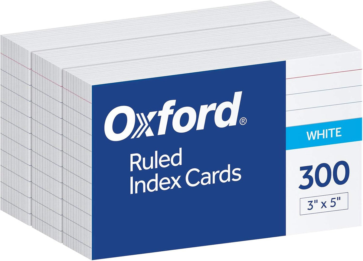 Oxford Ruled Index Cards, 3 x 5 Inches, White, 300 Per Pack