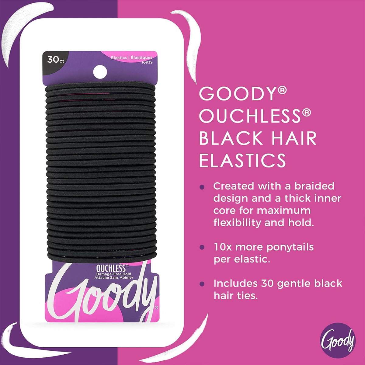Goody Ouchless Elastic Hair Ties, Black 4 mm, 30 Count - view 2