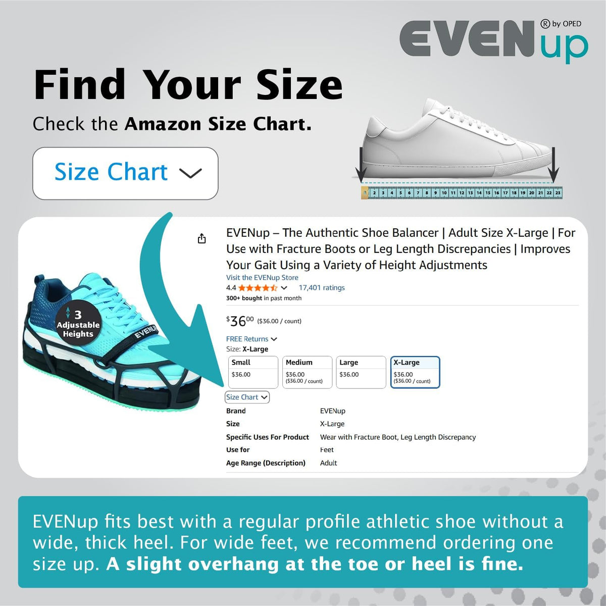 EVENup Shoe Lift for Walking Boot, Adult Size Medium - view 3