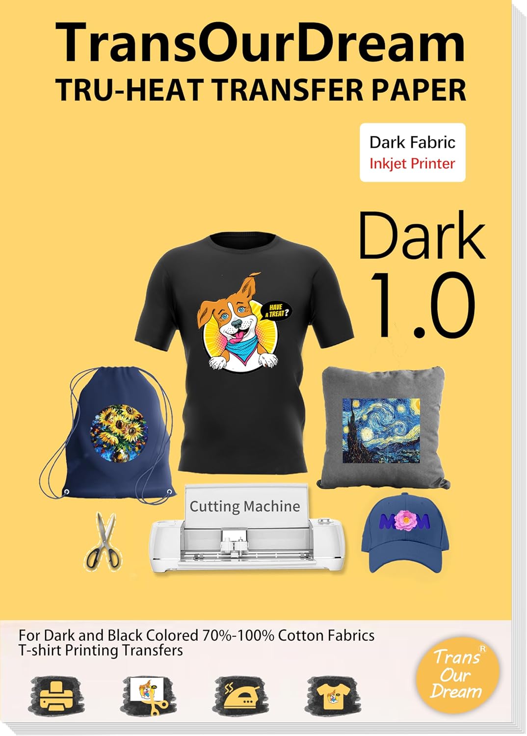 TransOurDream Heat Transfer Paper for Dark Fabrics, 20 Sheets, 8.5 x 11 in — product view