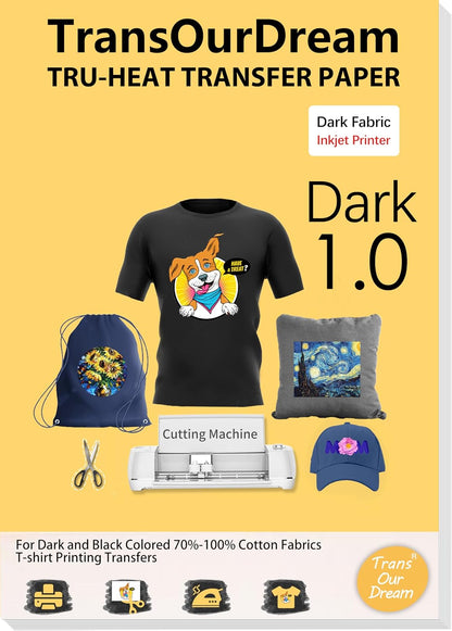 TransOurDream Heat Transfer Paper for Dark Fabrics, 20 Sheets, 8.5 x 11 in