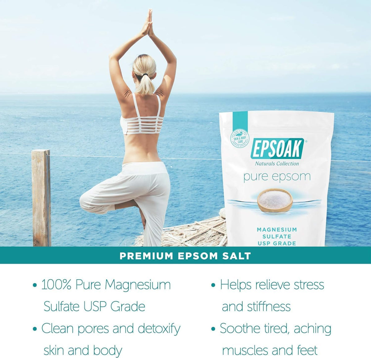 Epsoak Epsom Salt, Unscented, Resealable 19 lb Bag - view 6