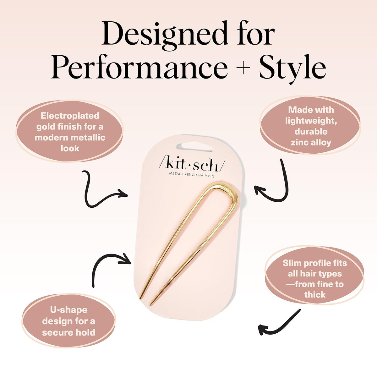 Kitsch French Hair Pin, Gold - 1 Piece - view 4