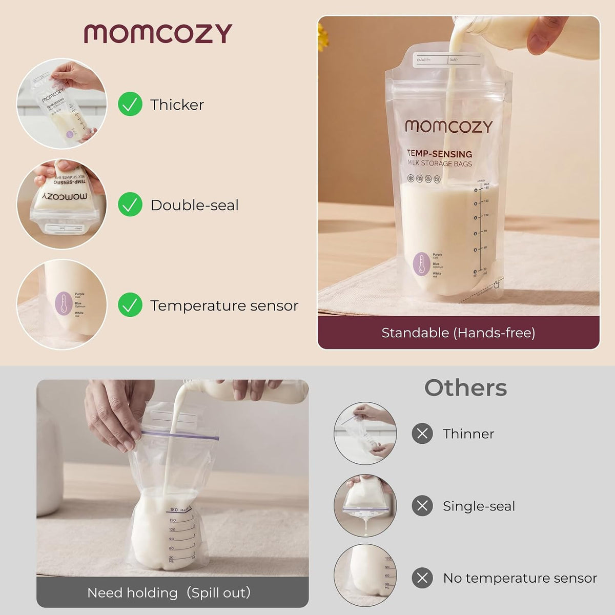 Momcozy Breastmilk Storage Bags, 200 Pack, 6 oz, Temperature Sensing - view 5