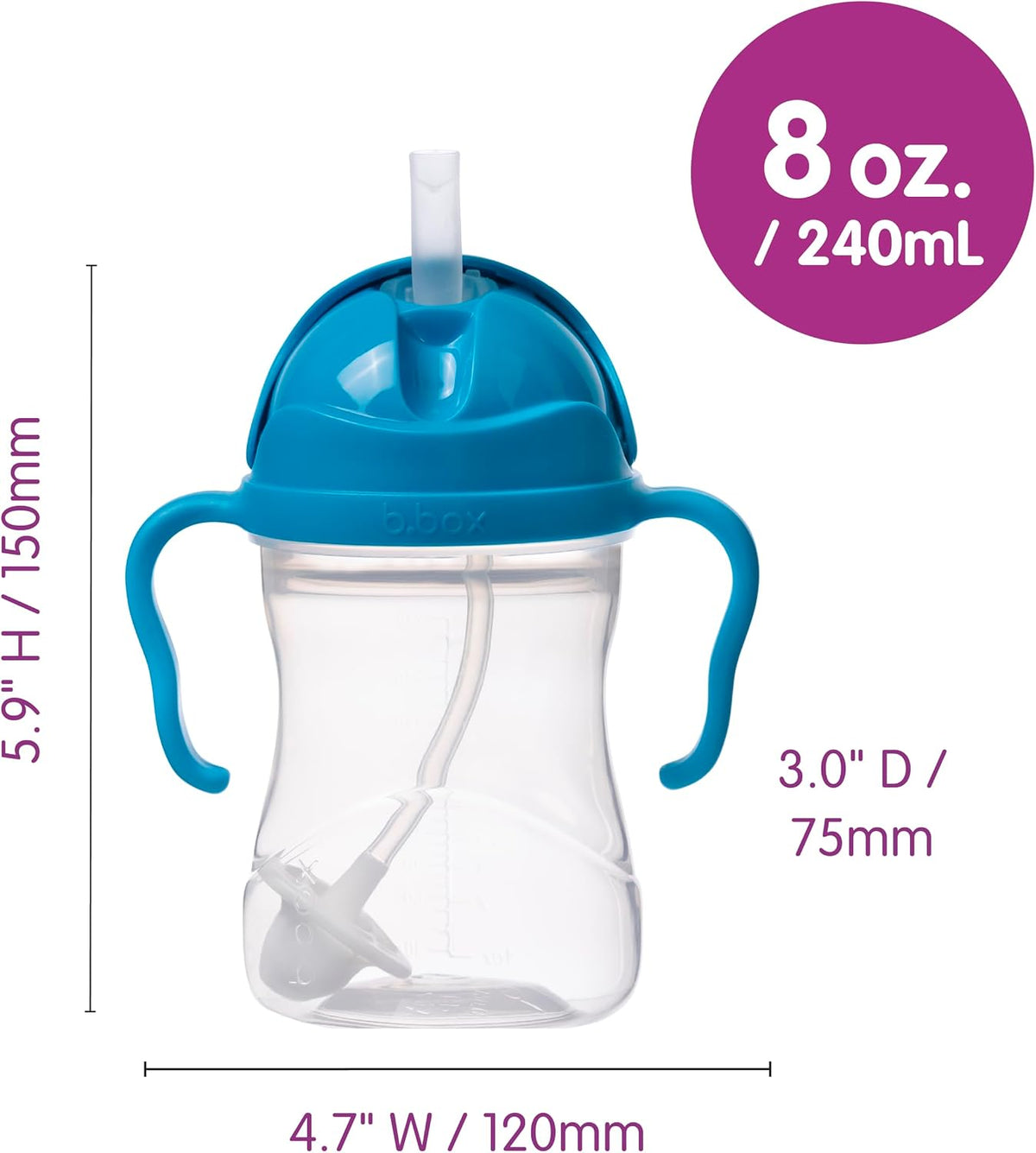 b.box Sippy Cup with Weighted Straw 240 ml (8 oz) Cobalt - view 3