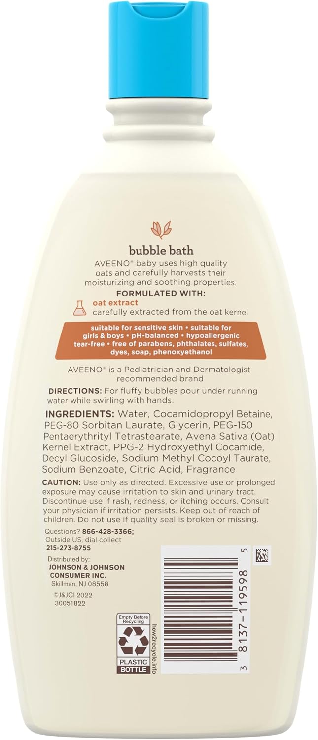 Aveeno Baby Sensitive Skin Bubble Bath with Oat Extract, 19.2 fl oz - view 6