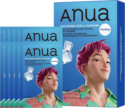 Anua 8 Hyaluronic Acid Catechin Cool Slim Mask, 10 Pack