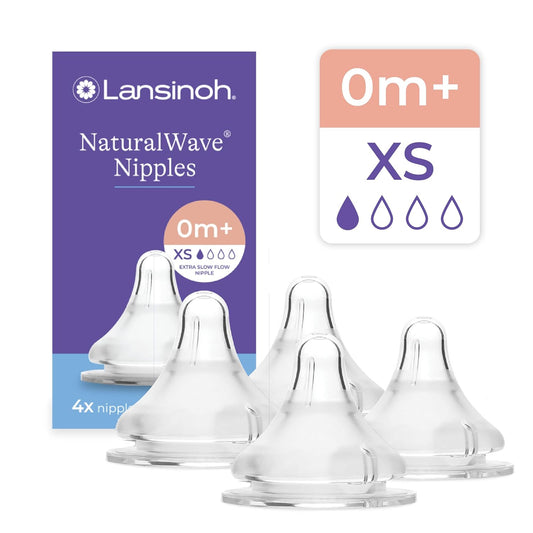Lansinoh NaturalWave Baby Bottle Teats, Extra Slow Flow (XS), 4 Count