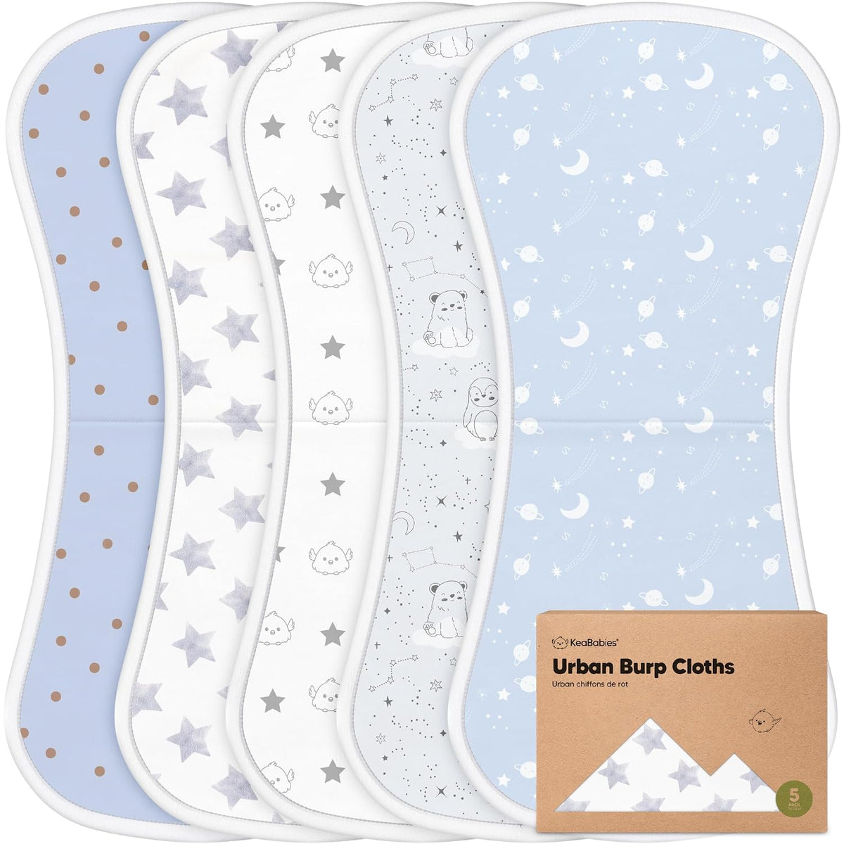 KeaBabies Organic Cotton Burp Cloths, Pack of 5, Constellation — product view
