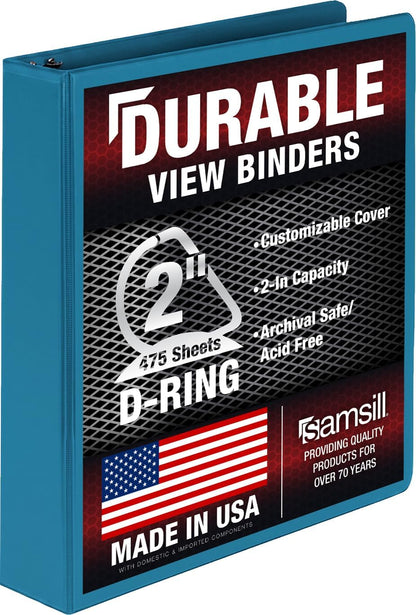 Samsill Durable 2 Inch D-Ring Binder, Clear View Cover, Sky Blue